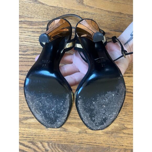 Gucci Gold Leather Peep Toe Heels Shoes  Women's Size EU 37 US 6.5 - Picture 10 of 11